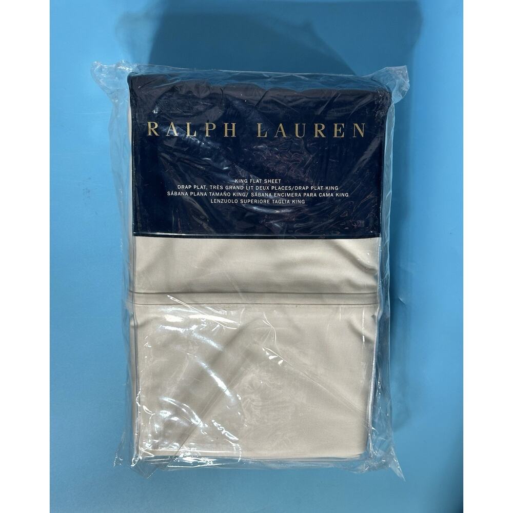 NEW Ralph Lauren Flat Sheet King Size Solid-Color Sheet, Regatta Cream